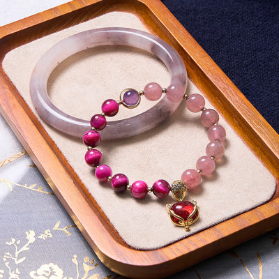 Lila Jade und Erdbeerquarz Armband Armreif Bundle für Glück