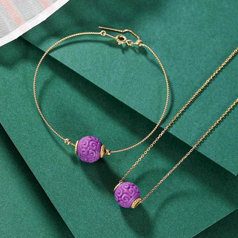 Spirituelle Halskette und Armband im Set mit violettem Glimmerstein