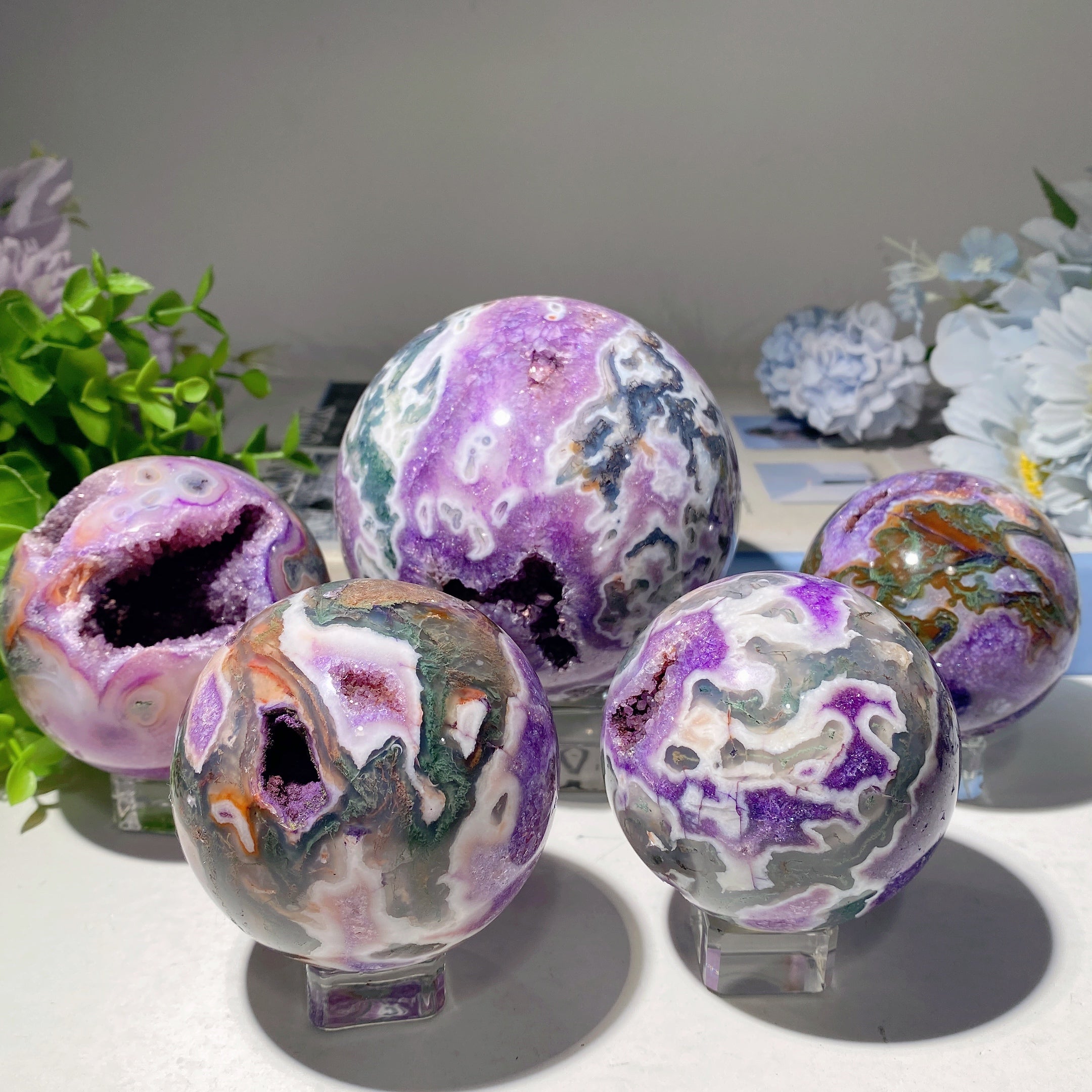 Purple Moss Agate Crystal Sphere 2.2"-4.0" Healing Orb
