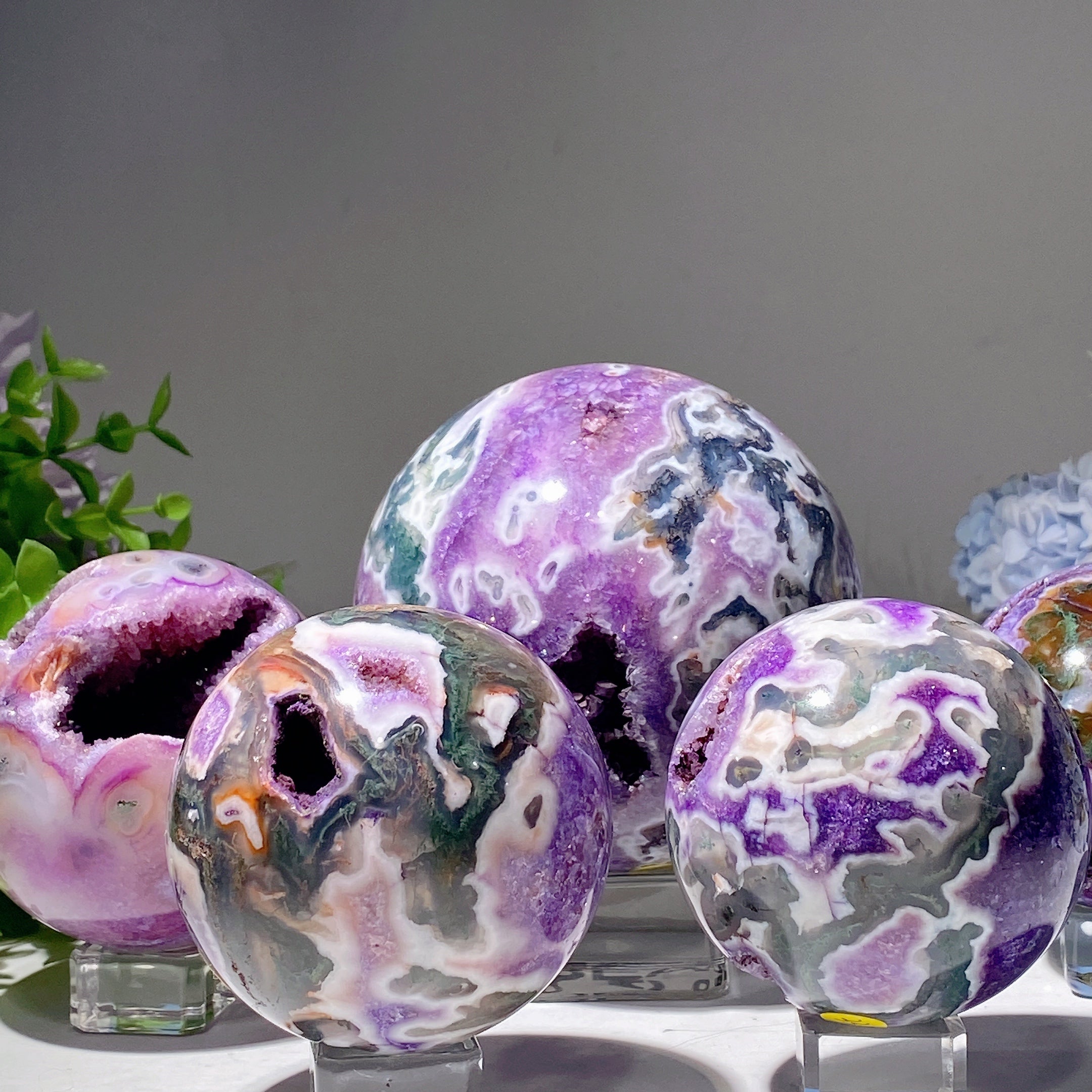 Purple Moss Agate Crystal Sphere 2.2"-4.0" Healing Orb