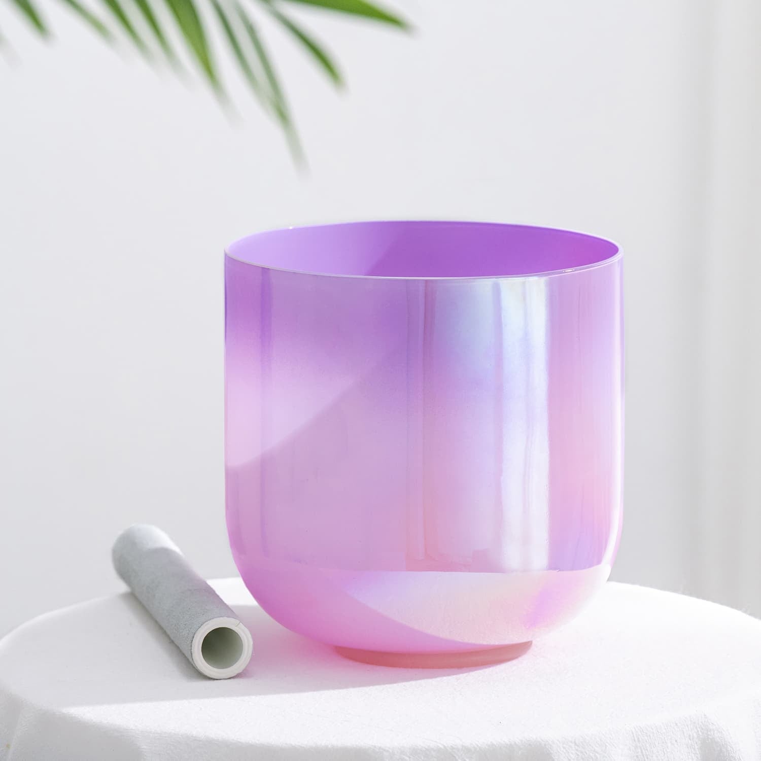 Iridescent Purple and Pink Crystal Singing Bowl with Mallet for Sound Healing