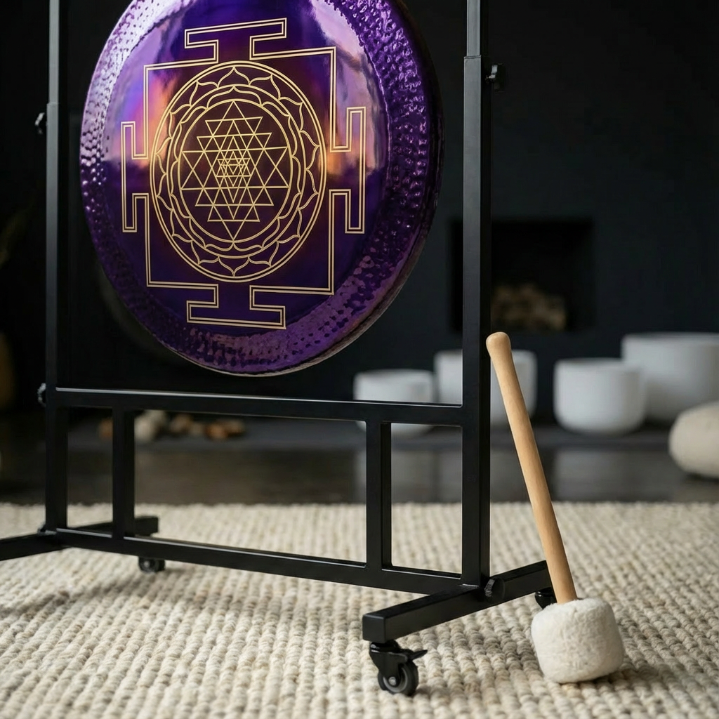 Lila Gong mit heiliger Geometrie für Klangbad