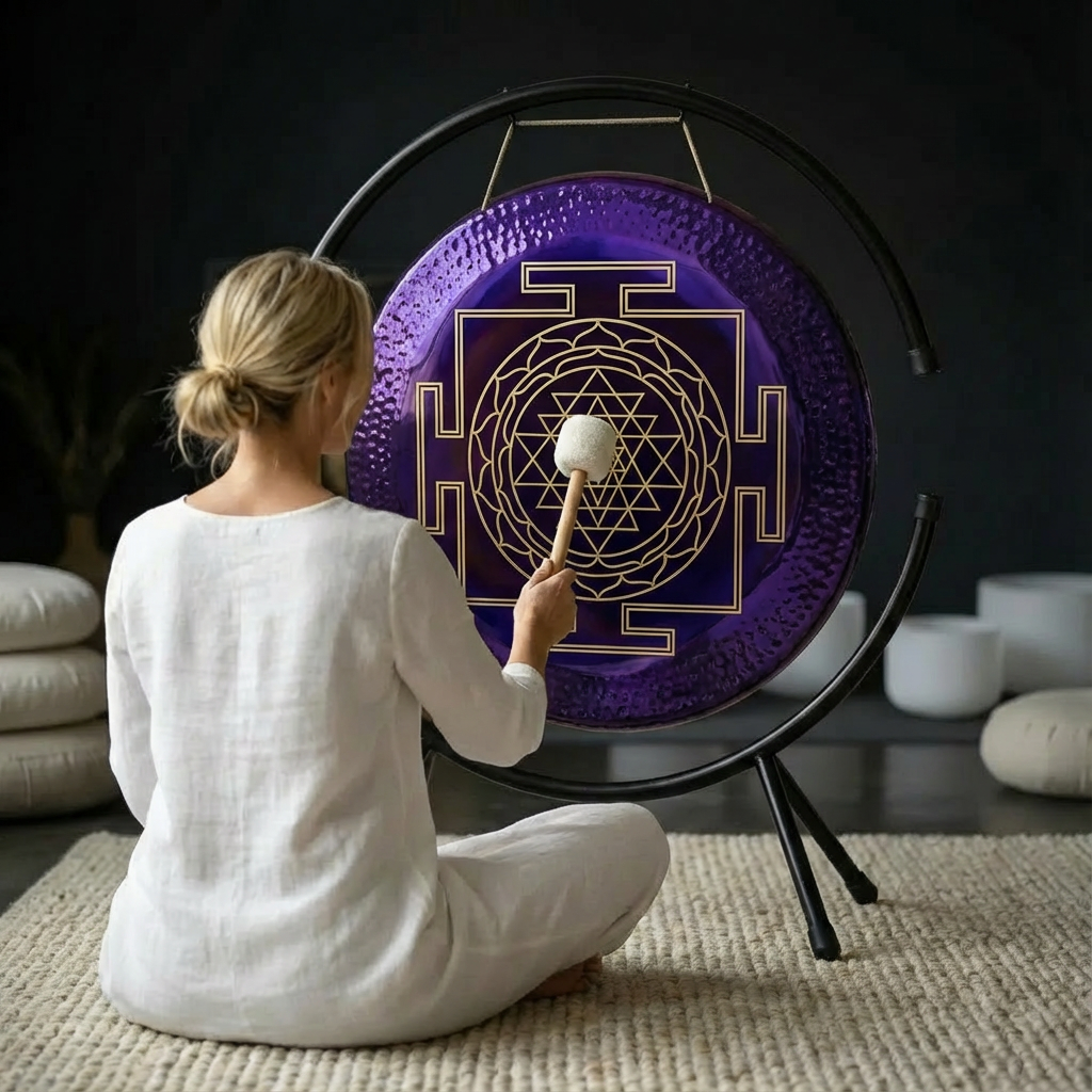 Lila Gong mit heiliger Geometrie für Klangbad
