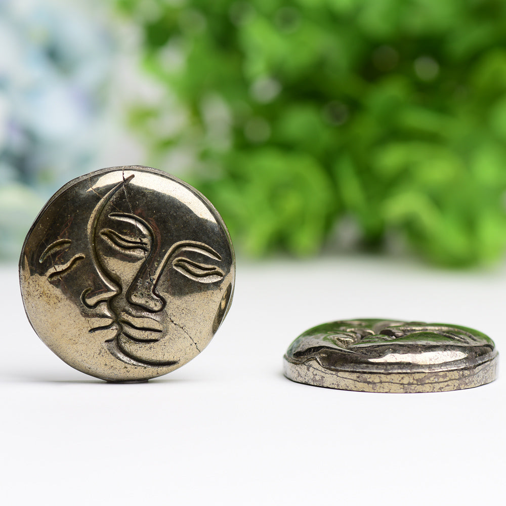 Pyrite Sun and Moon Face Crystal Figurine 1.4 to 1.9 inch