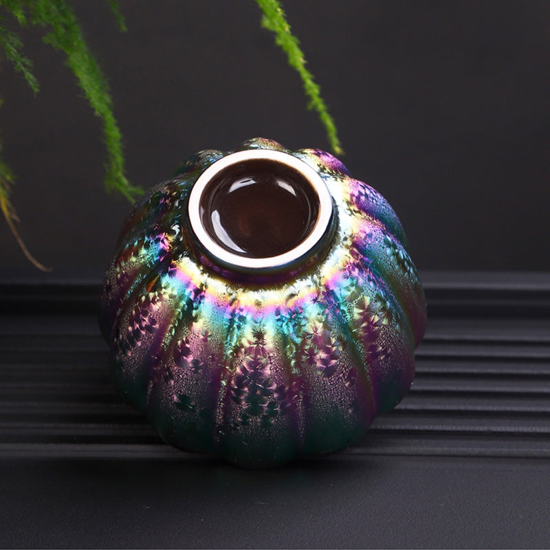 Regenbogenfarbene Jianzhan-Teetasse aus Keramik mit Zen-Dekor