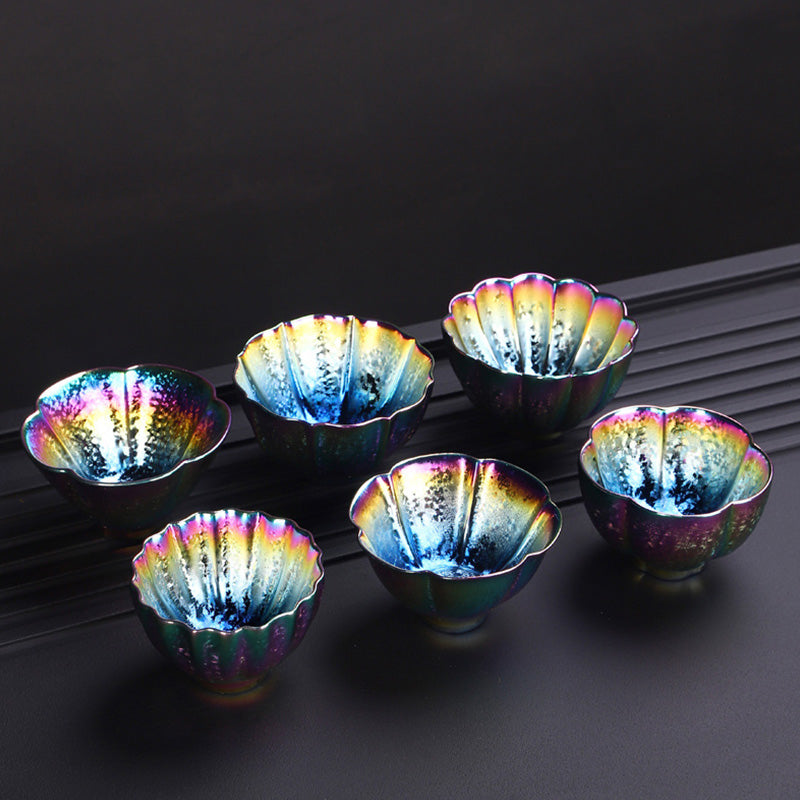 Regenbogenfarbene Jianzhan-Teetasse aus Keramik mit Zen-Dekor