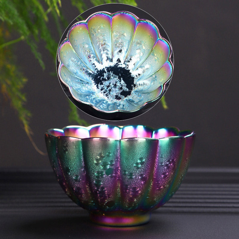 Regenbogenfarbene Jianzhan-Teetasse aus Keramik mit Zen-Dekor