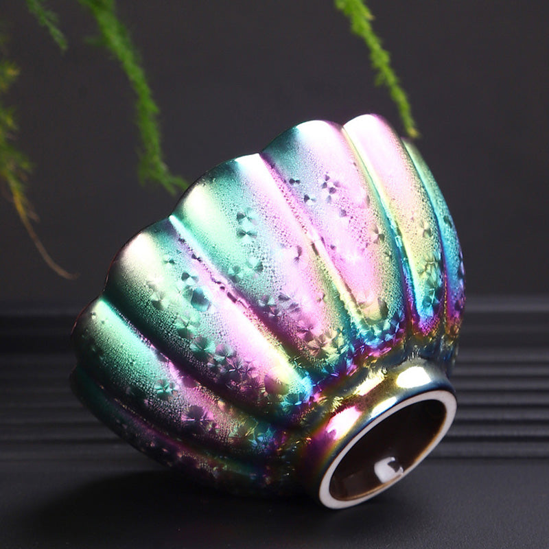 Regenbogenfarbene Jianzhan-Teetasse aus Keramik mit Zen-Dekor