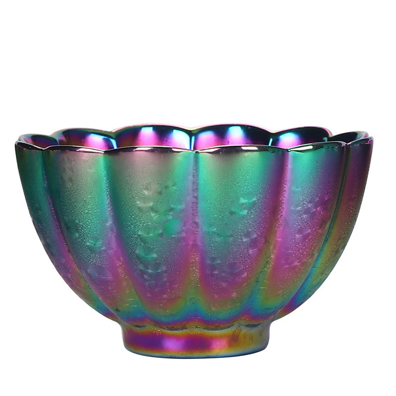 Regenbogenfarbene Jianzhan-Teetasse aus Keramik mit Zen-Dekor