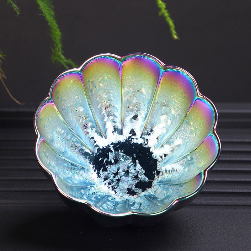 Regenbogenfarbene Jianzhan-Teetasse aus Keramik mit Zen-Dekor