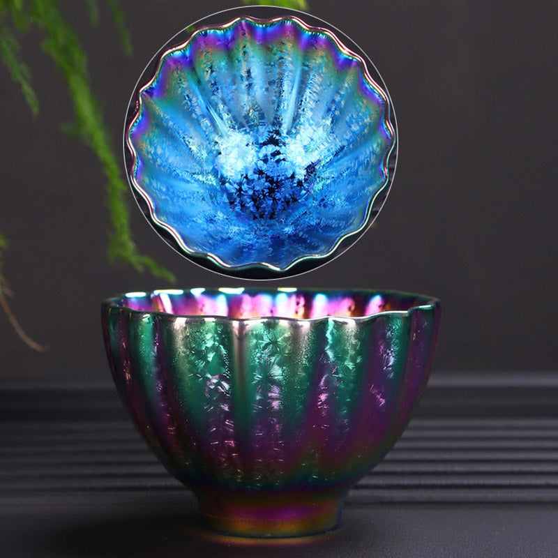 Regenbogenfarbene Jianzhan-Teetasse aus Keramik mit Zen-Dekor