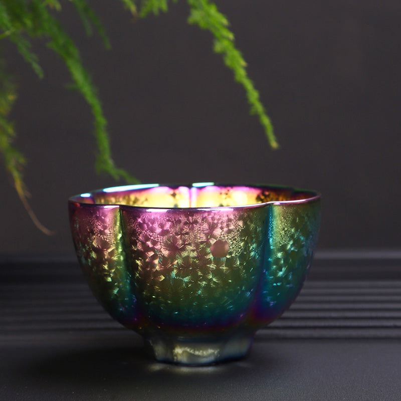 Regenbogenfarbene Jianzhan-Teetasse aus Keramik mit Zen-Dekor
