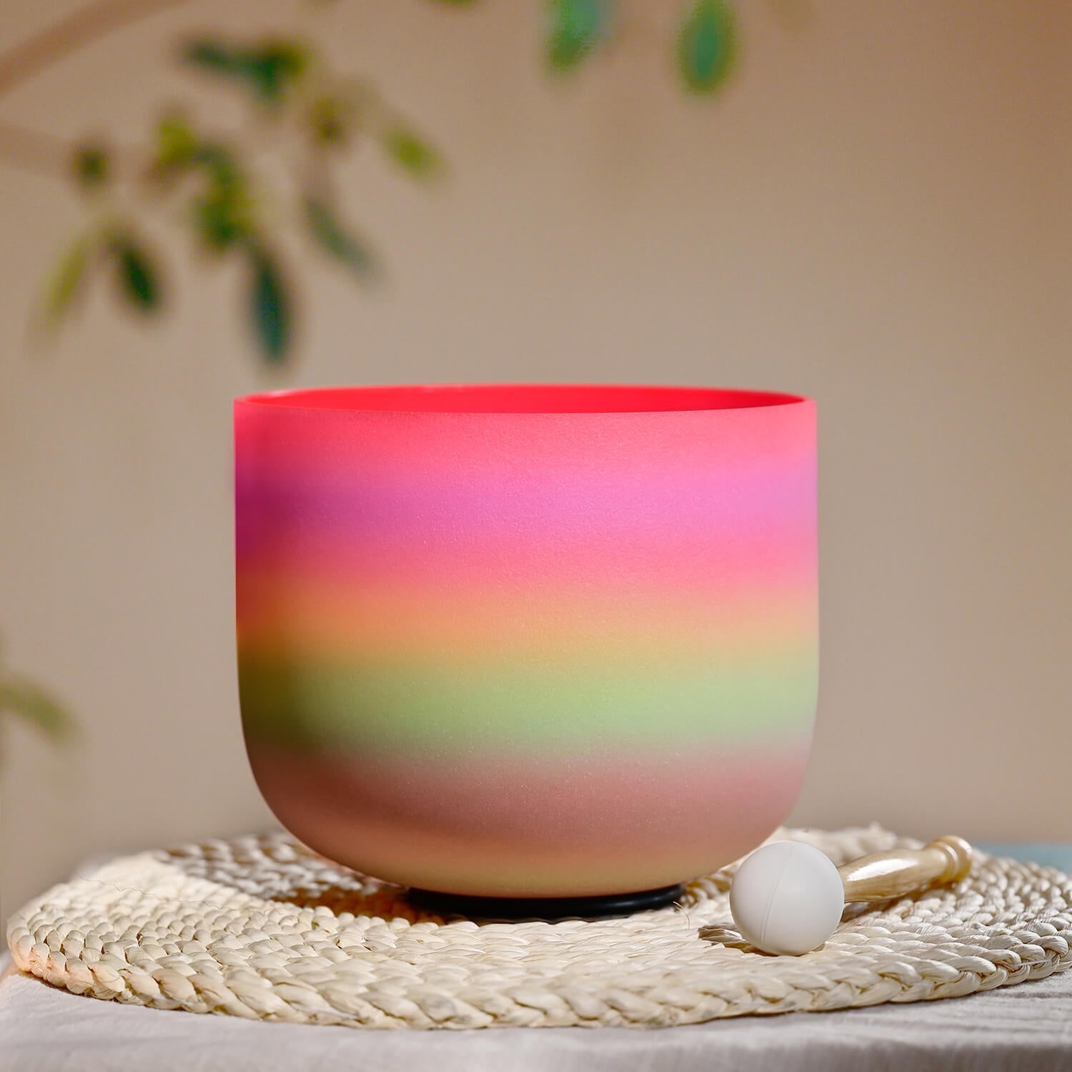 Rainbow ceramic pot with gradient stripes, perfect for Rainbow Crystal Singing Bowl