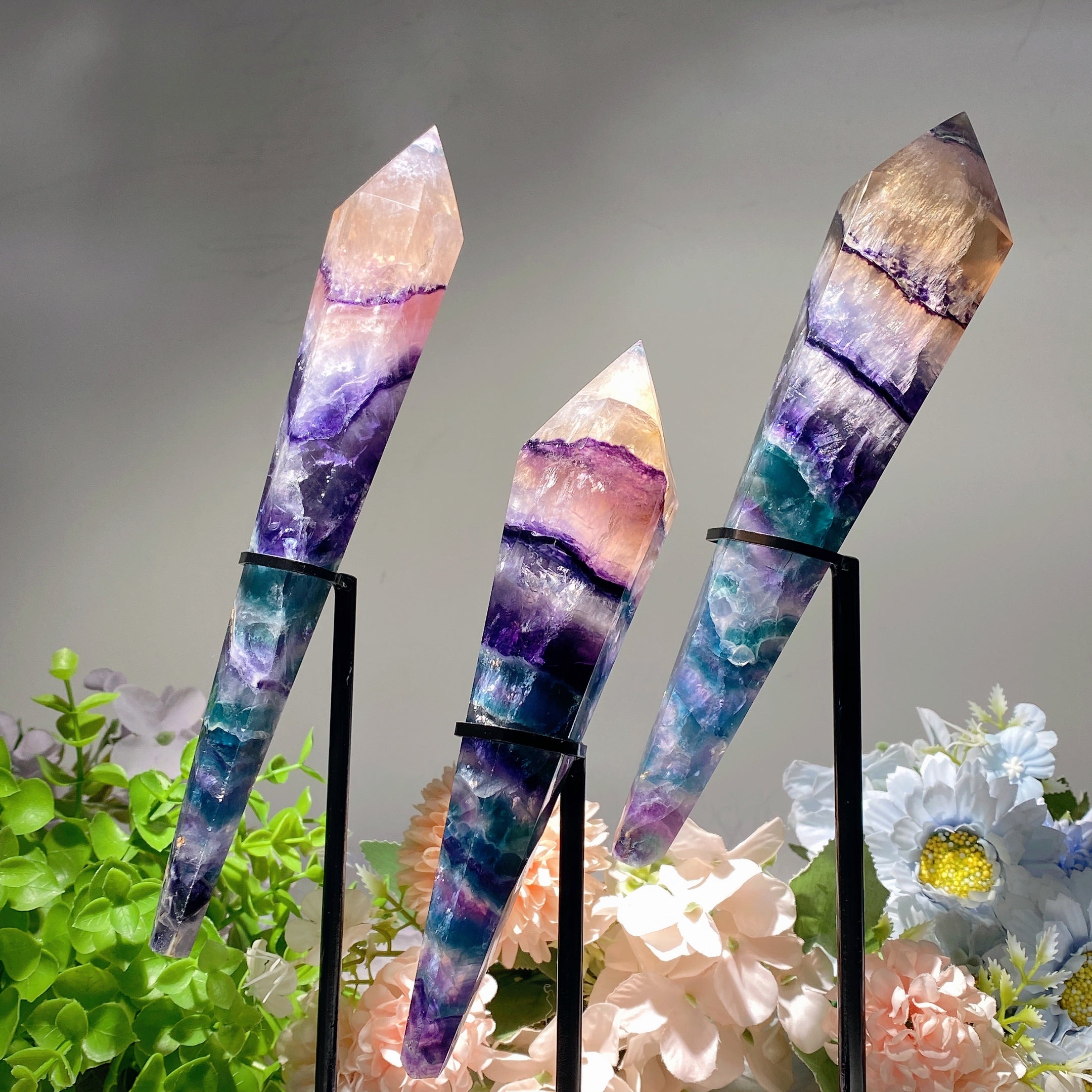 Regenbogen-Fluorit-Kristallstab, 6,5–9,5 Zoll, zur Heilung