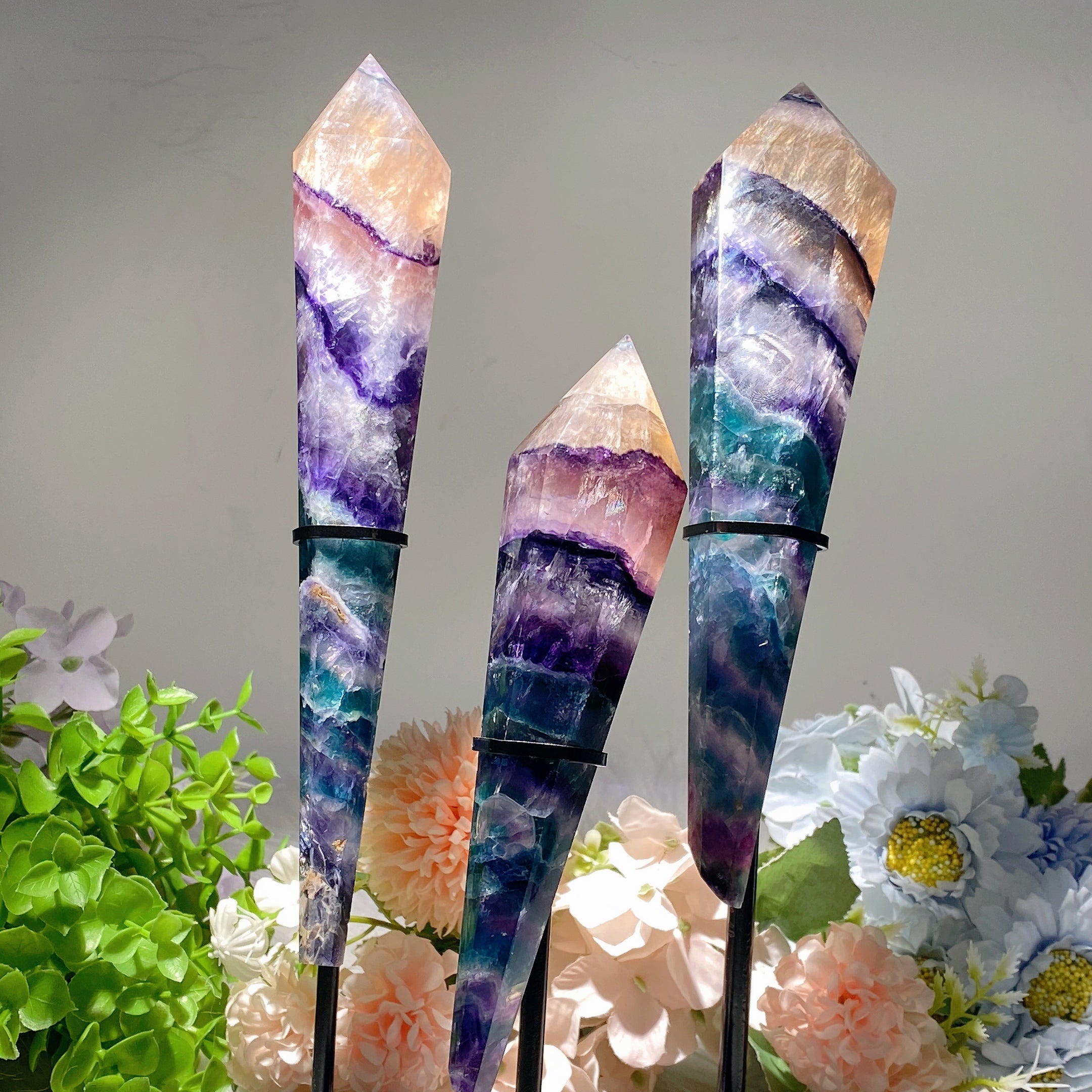 Regenbogen-Fluorit-Kristallstab, 6,5–9,5 Zoll, zur Heilung