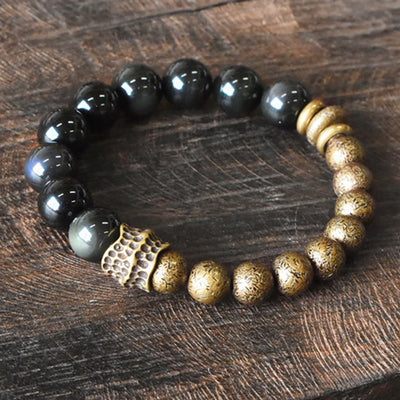 Regenbogen-Obsidian-Kupferperlenarmband für positive Transformation