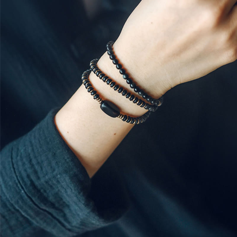 Regenbogen-Obsidian-Ebenholz-Dreifach-Wickel-Heilarmband
