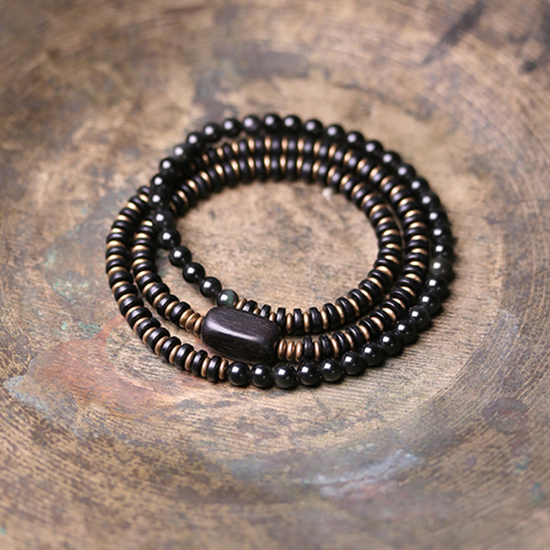 Regenbogen-Obsidian-Ebenholz-Dreifach-Wickel-Heilarmband