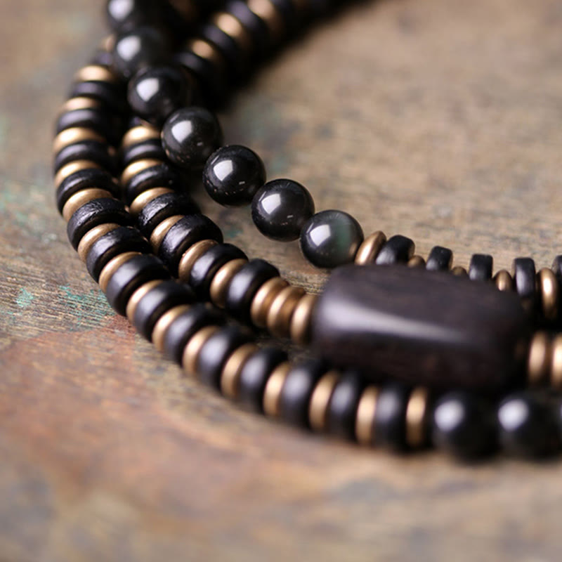 Regenbogen-Obsidian-Ebenholz-Dreifach-Wickel-Heilarmband