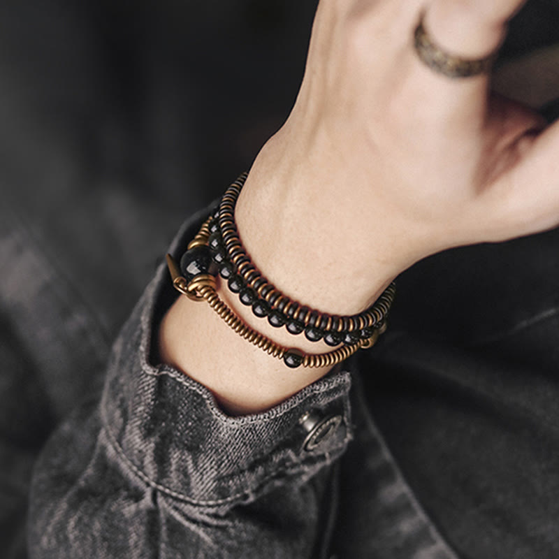 Regenbogen-Obsidian-Ebenholz-Dreifach-Wickel-Heilarmband