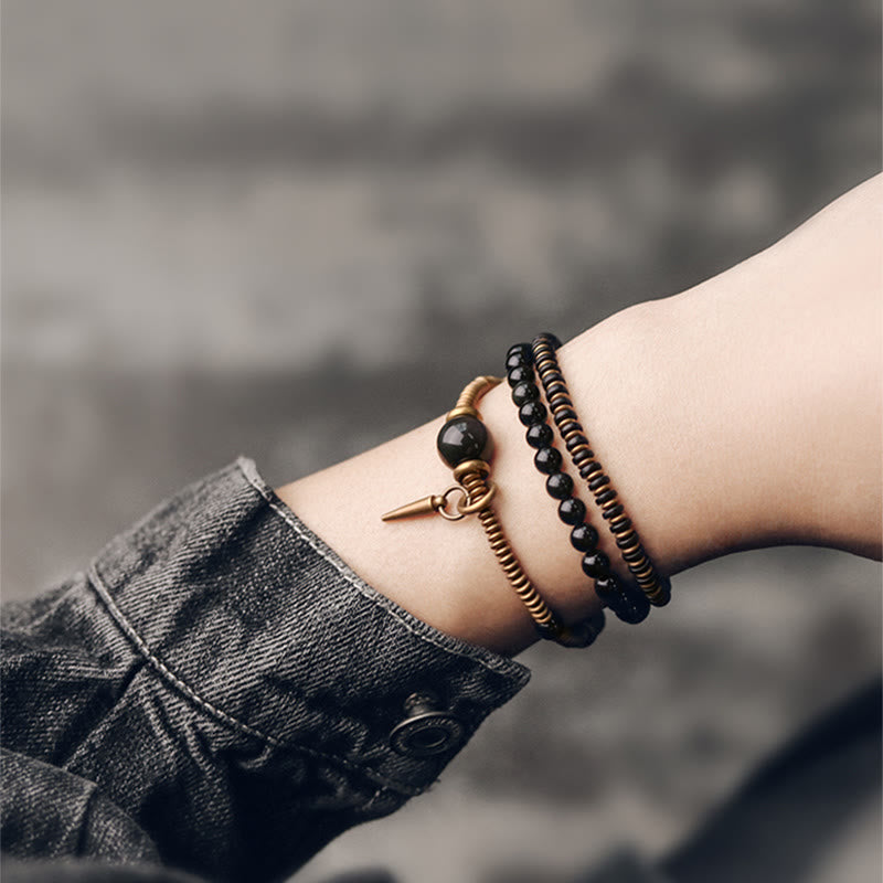 Regenbogen-Obsidian-Ebenholz-Dreifach-Wickel-Heilarmband