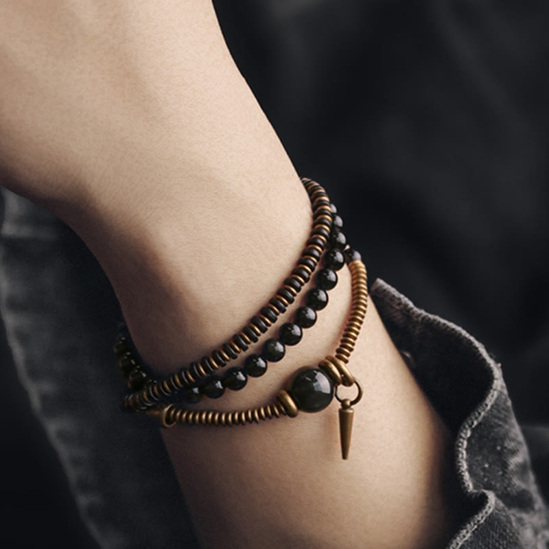 Regenbogen-Obsidian-Ebenholz-Dreifach-Wickel-Heilarmband