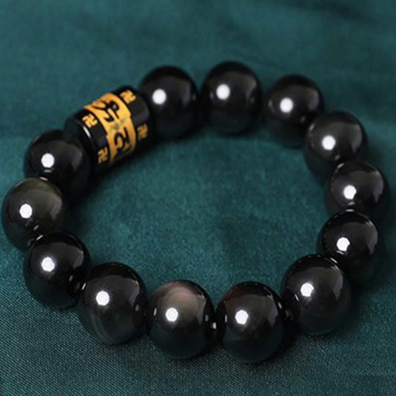 Regenbogen-Obsidian-Armband „Om Mani Padme Hum“ mit Hakenkreuz, 14 mm