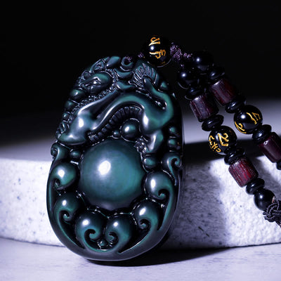 Regenbogen-Obsidian-PiXiu-Halskette, 43 mm, Unisex-Schutz