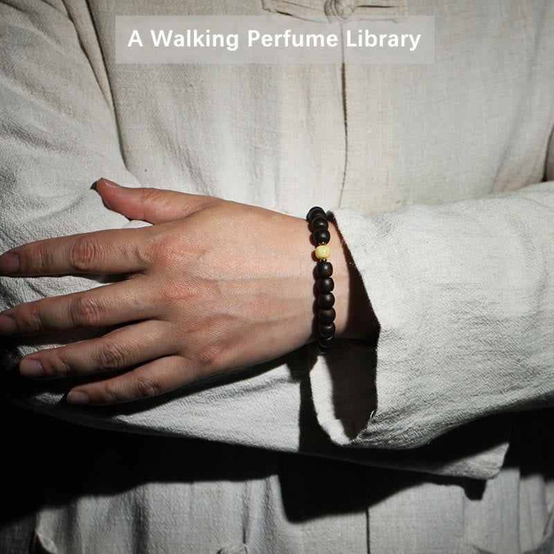 Seltenes Bernsteinarmband aus Brunei-Adlerholz für Gleichgewicht und Ruhe