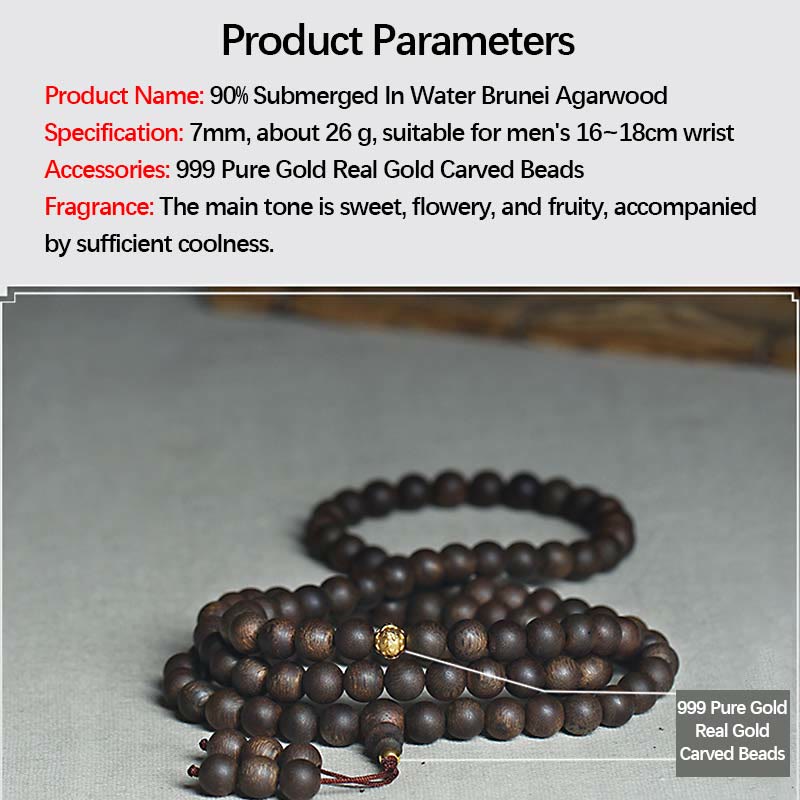 Seltenes Brunei-Adlerholz-Armband mit Perlen aus reinem Gold