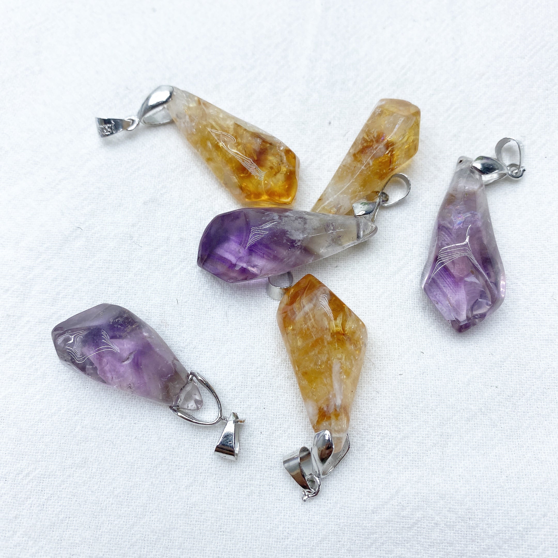 Raw Amethyst & Citrine Stone Pendant 1.2in Healing Crystal