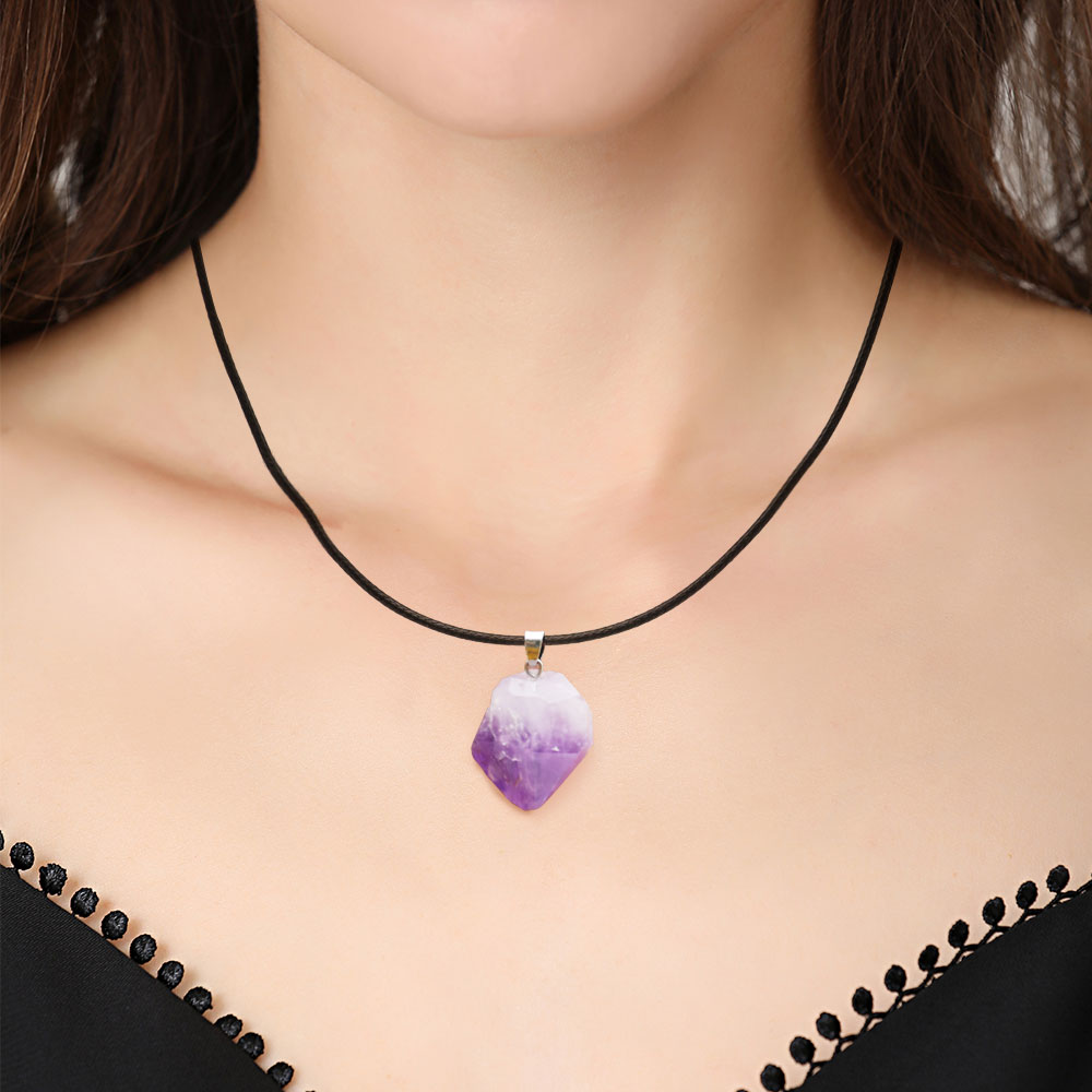 Raw Amethyst Crystal Pendant Necklace 16-19 Inch Meditation Jewelry