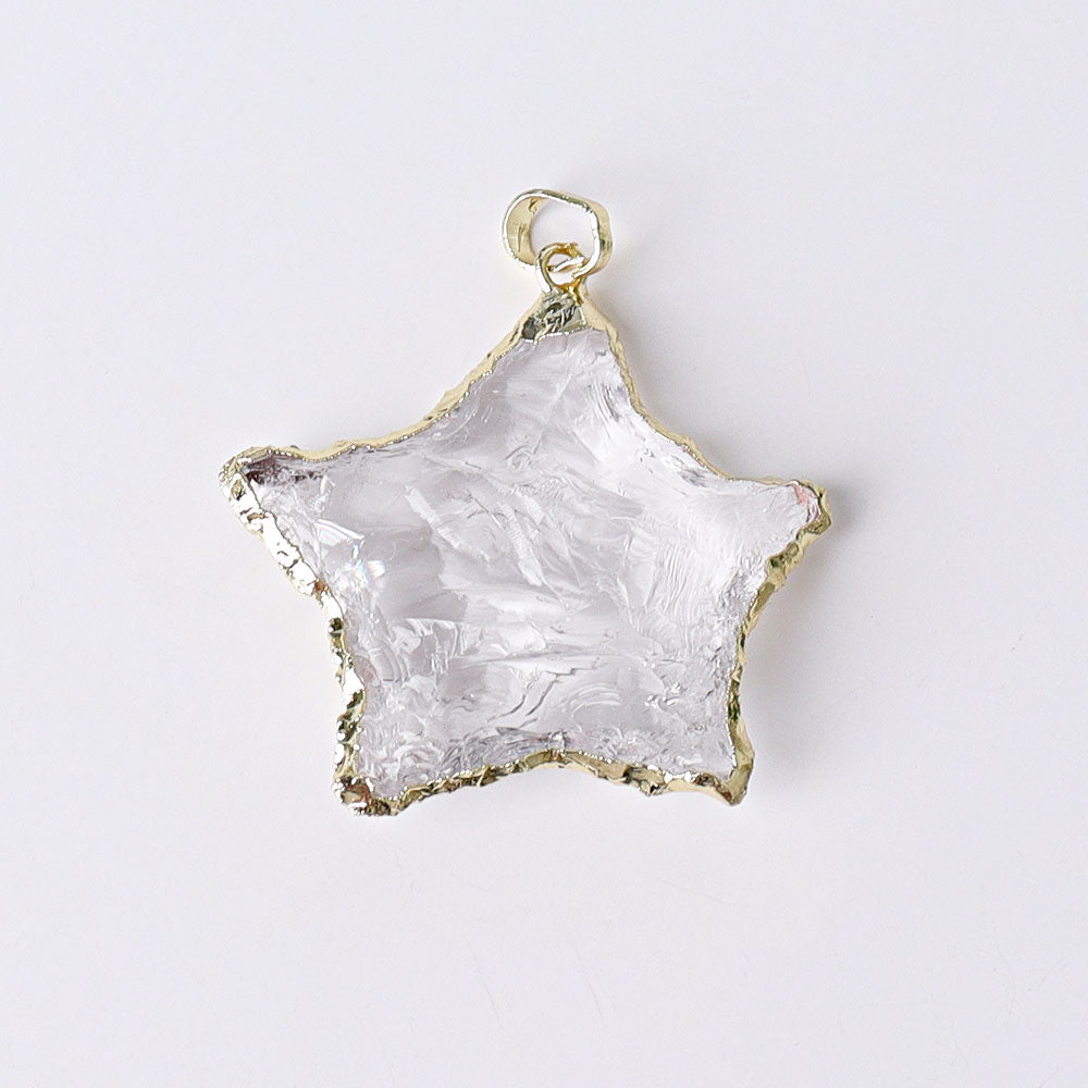 Raw Rose Quartz, Black Obsidian & Clear Quartz Star Pendants 1 inch