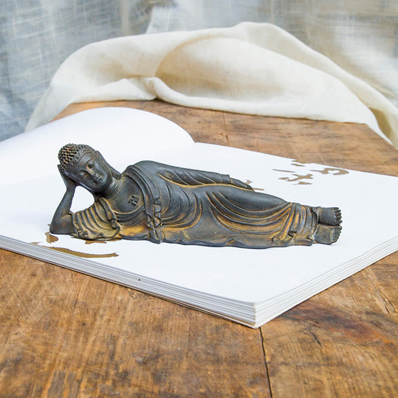 Liegende Buddha-Statue, Eisenpulver, Rostguss, 17,5 cm, Skulptur