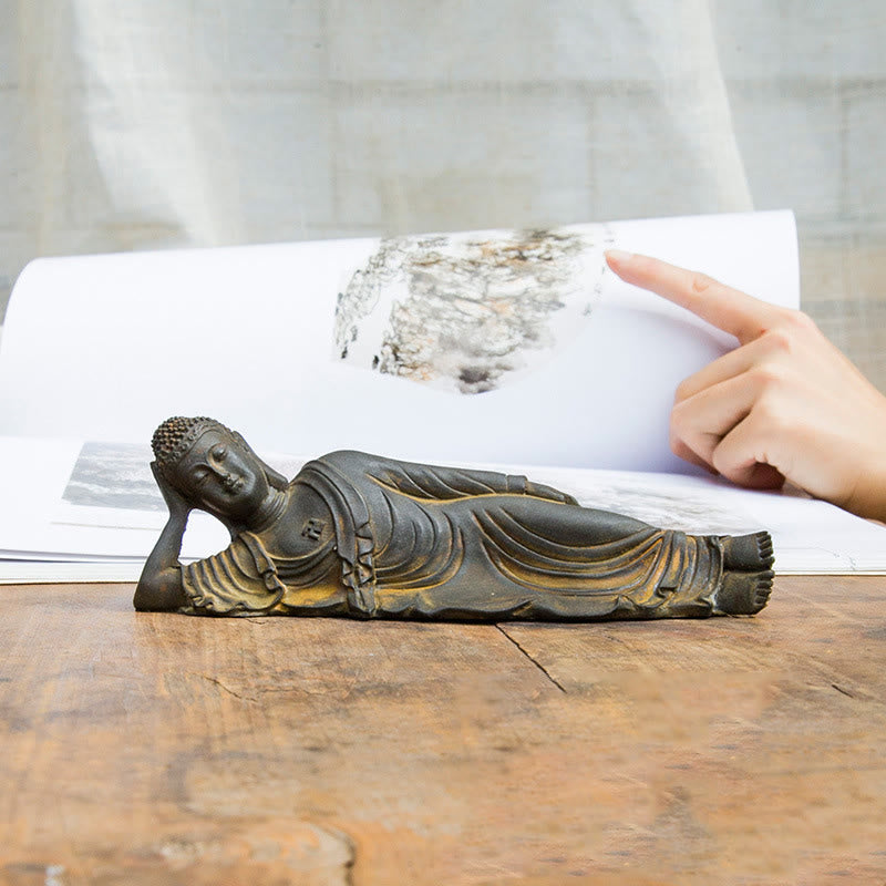 Liegende Buddha-Statue, Eisenpulver, Rostguss, 17,5 cm, Skulptur