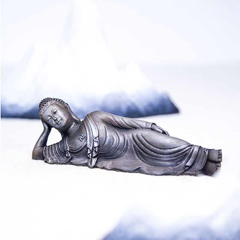 Liegende Buddha-Statue, Eisenpulver, Rostguss, 17,5 cm, Skulptur