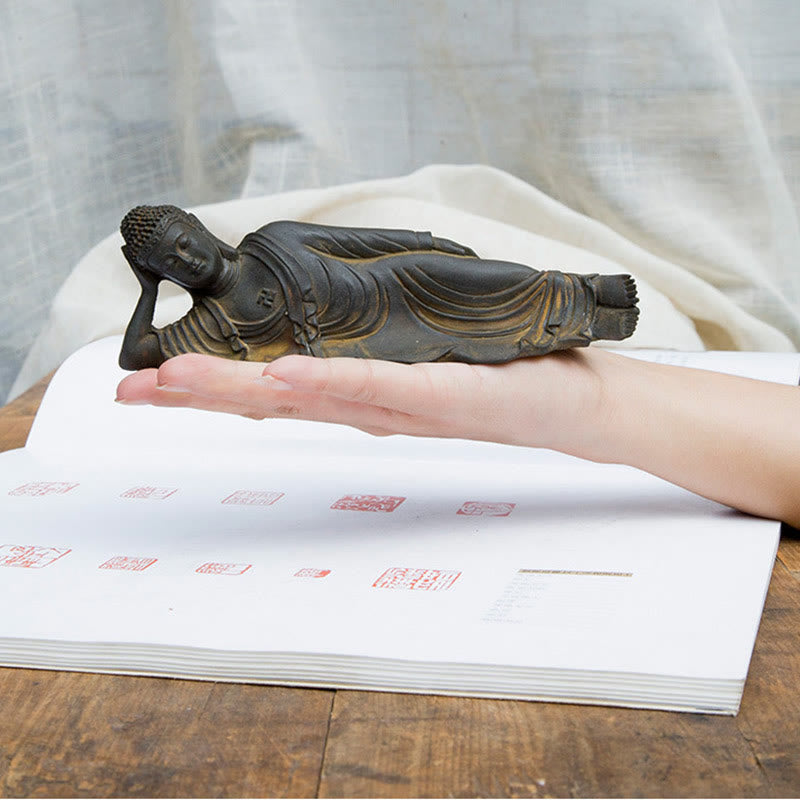 Liegende Buddha-Statue, Eisenpulver, Rostguss, 17,5 cm, Skulptur
