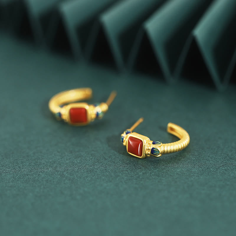 Roter Achat 925 Sterling Silber Lotus Confidence Ohrstecker