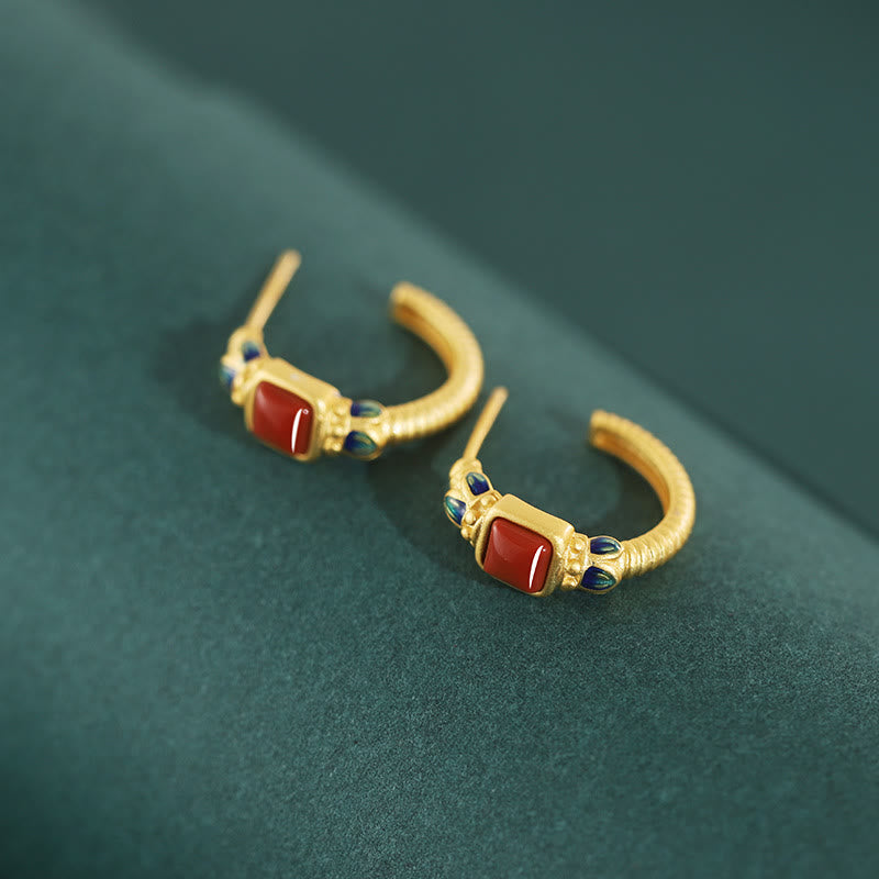 Roter Achat 925 Sterling Silber Lotus Confidence Ohrstecker