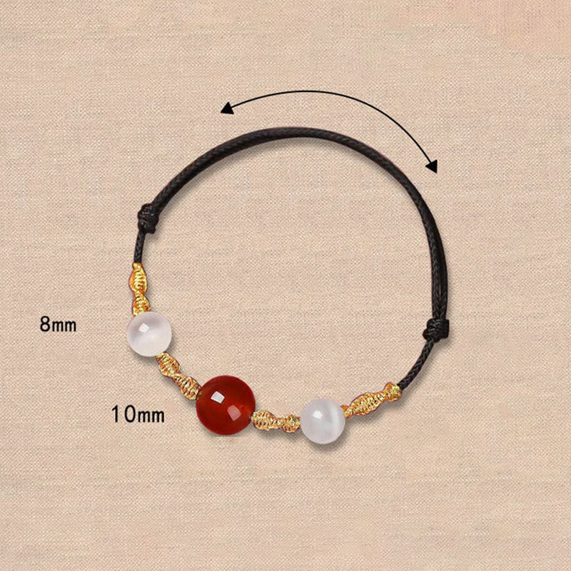 Geflochtenes Armband oder Halskette mit rotem Achat-Katzenauge