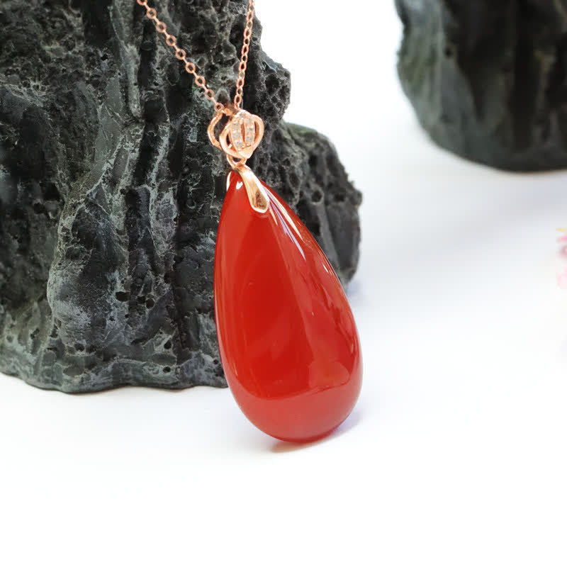 Rote Achat-Selbstvertrauenskette | Sterlingsilber-Wassertropfen-Anhänger