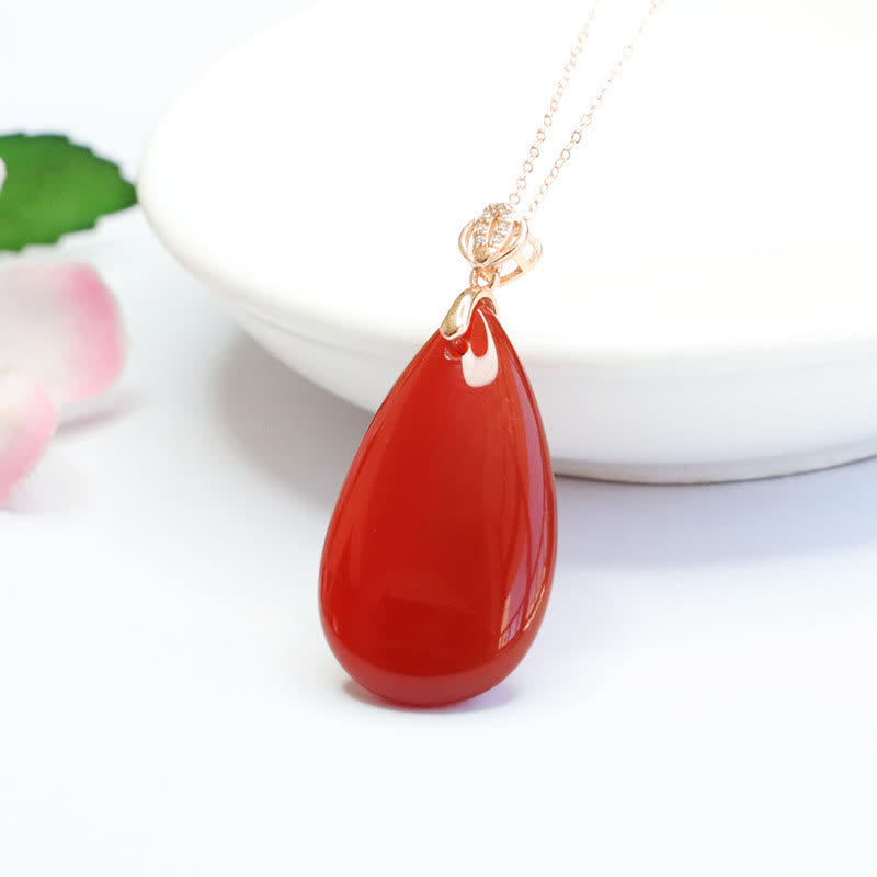 Rote Achat-Selbstvertrauenskette | Sterlingsilber-Wassertropfen-Anhänger