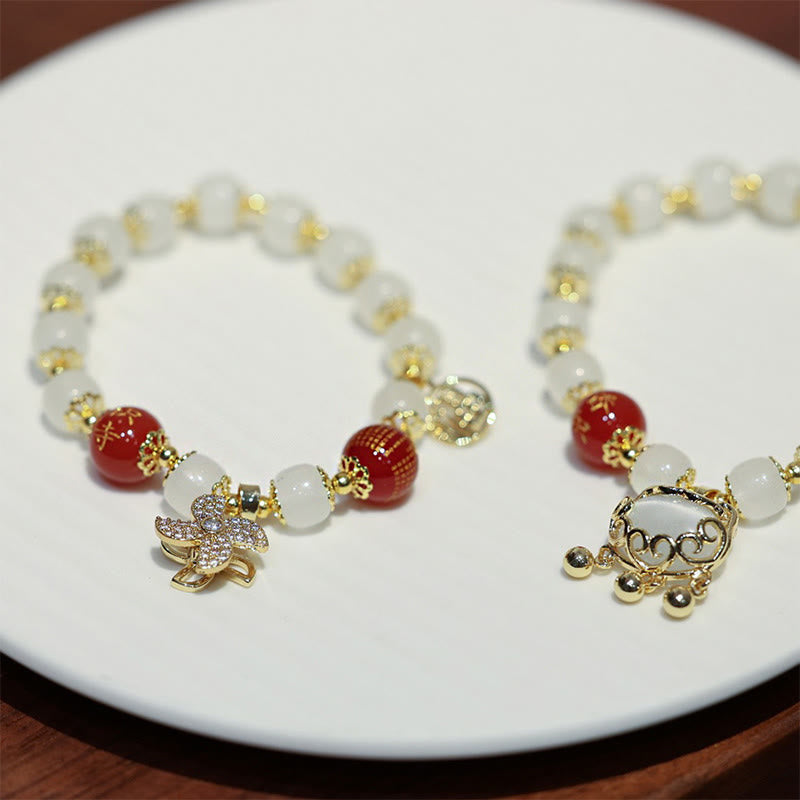 Segensarmband mit rotem Achat und Fu-Charakter zum Schutz