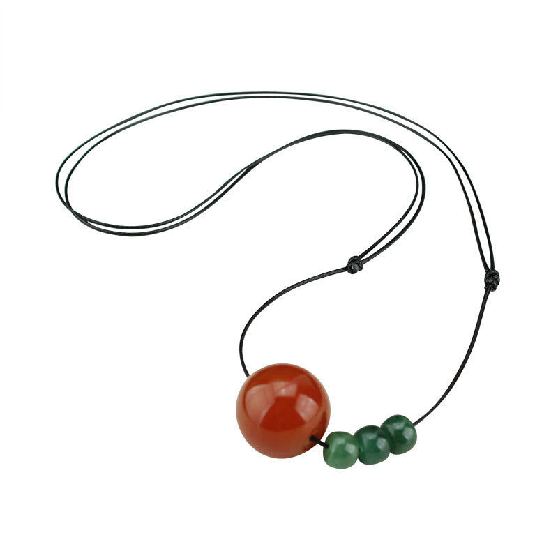 Rote Achat &amp; grüne Aventurin Lederseil Calm Halskette