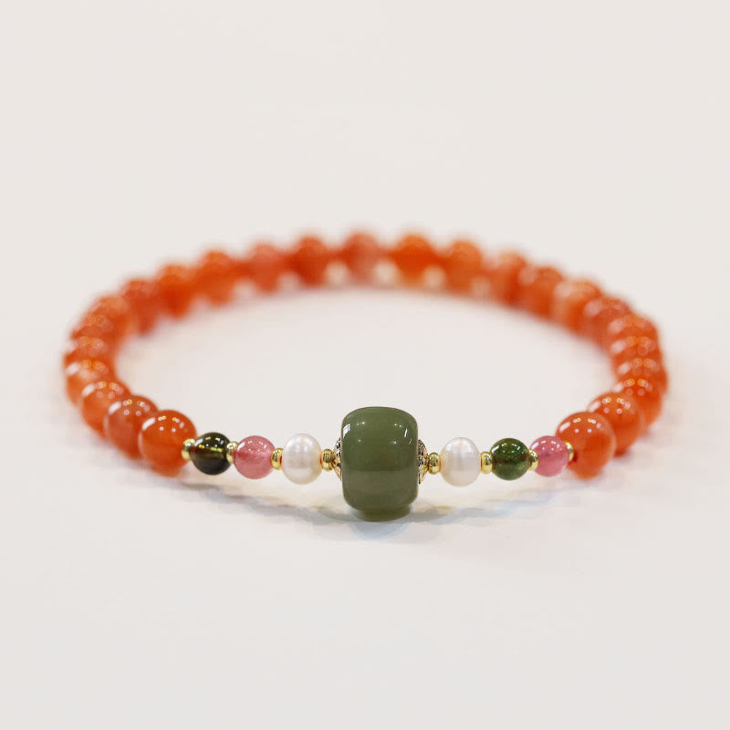 6-mm-Armband aus rotem Achat und Hetian-Jade für Selbstvertrauen und Ruhe