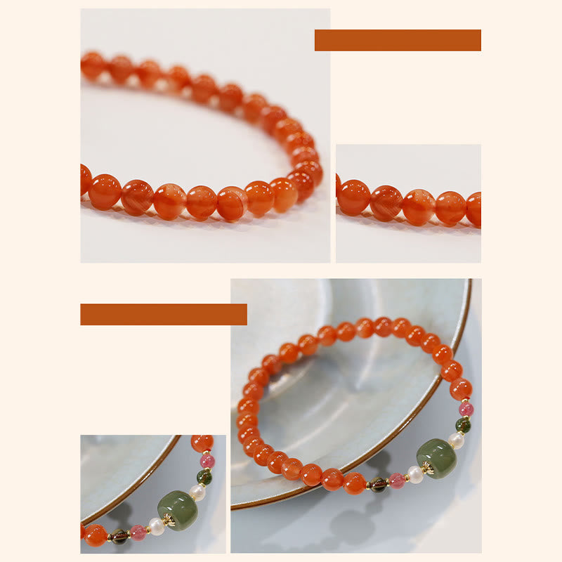 6-mm-Armband aus rotem Achat und Hetian-Jade für Selbstvertrauen und Ruhe