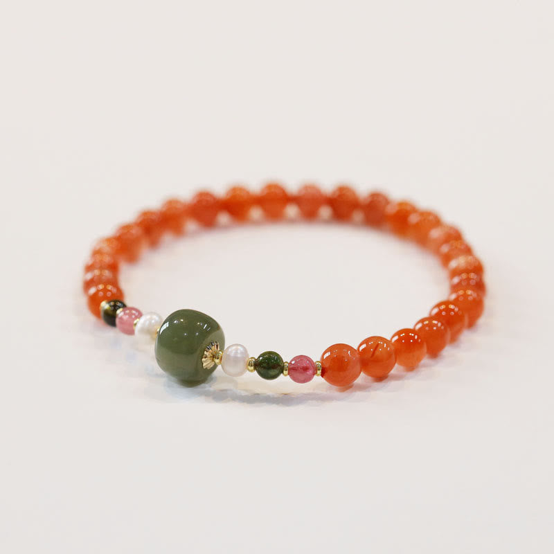 6-mm-Armband aus rotem Achat und Hetian-Jade für Selbstvertrauen und Ruhe