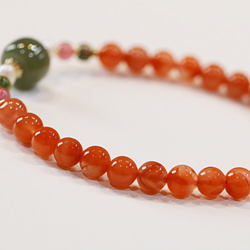 6-mm-Armband aus rotem Achat und Hetian-Jade für Selbstvertrauen und Ruhe