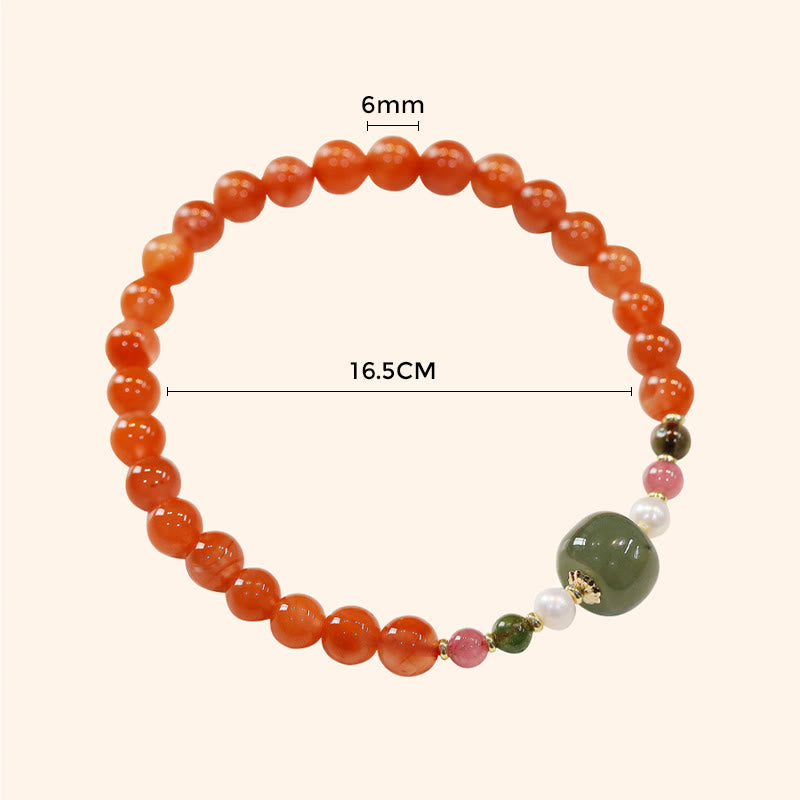 6-mm-Armband aus rotem Achat und Hetian-Jade für Selbstvertrauen und Ruhe