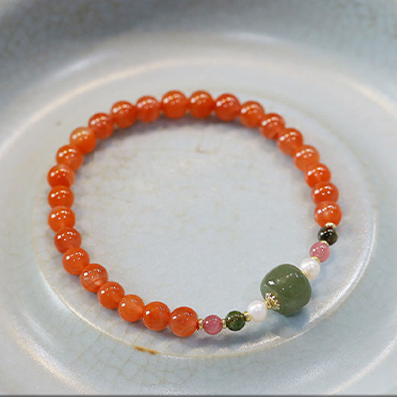 6-mm-Armband aus rotem Achat und Hetian-Jade für Selbstvertrauen und Ruhe
